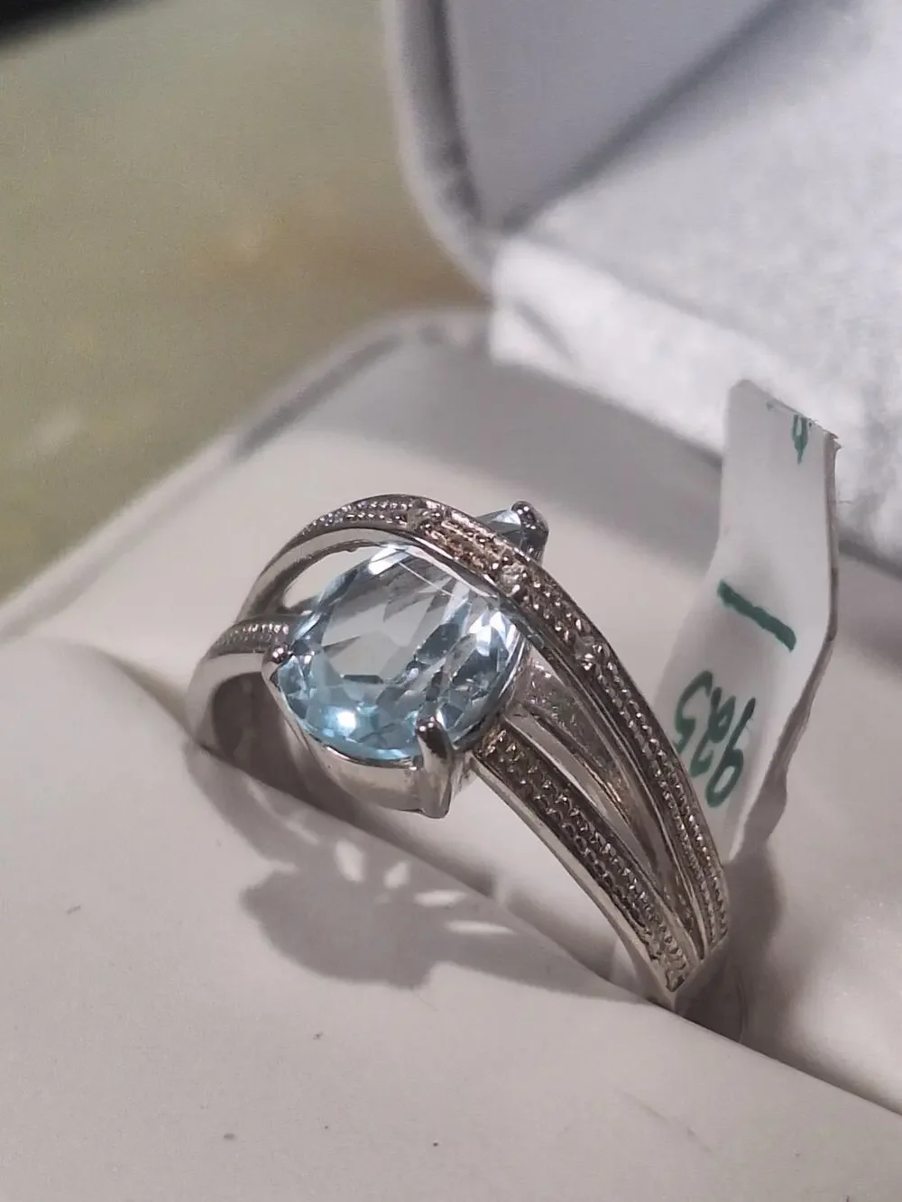 925 Sterling Silver Natural Blue Topaz Ring Oval Light Blue CZ Sz 6.5 - NIB
